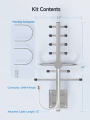 Antenne Yagi directionnelle pour amplificateur de signal de téléphone portable/répéteur cellulaire avec connecteur femelle SMA 7-9 dBi 4G LTE haut débit 698-2700 MHz Antenne extérieure universelle